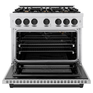 ZLINE - Autograph Edition 36 in. 5.2 cu. ft. Select Gas Range with 6 Burner Cooktop and Convection Gas Oven in Satin Stainless Steel and Matte Black Accents