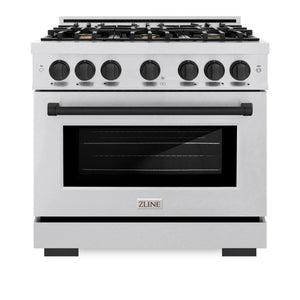 ZLINE - Autograph Edition 36 in. 5.2 cu. ft. Select Gas Range with 6 Burner Cooktop and Convection Gas Oven in Satin Stainless Steel and Matte Black Accents