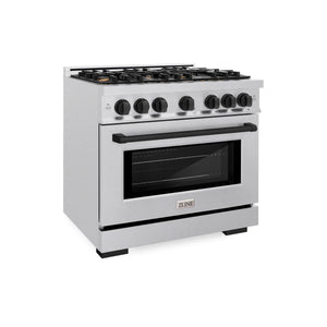 ZLINE - Autograph Edition 36 in. 5.2 cu. ft. Select Gas Range with 6 Burner Cooktop and Convection Gas Oven in Satin Stainless Steel and Matte Black Accents