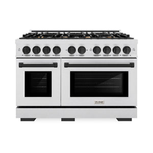 ZLINE - Autograph Edition 48 in. 6.7 cu. ft. Select Double Oven Gas Range with 8 Burner Cooktop in Satin Stainless Steel and Matte Black Accents