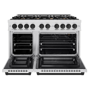 ZLINE - Autograph Edition 48 in. 6.7 cu. ft. Select Double Oven Gas Range with 8 Burner Cooktop in Satin Stainless Steel and Matte Black Accents