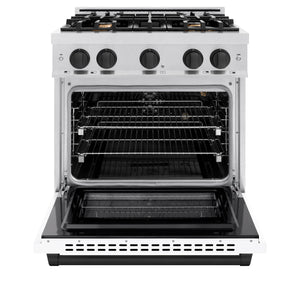 ZLINE - Autograph Edition 30 in. 4.2 cu. ft. Select Gas Range with 4 Burner Cooktop and Convection Gas Oven in Satin Stainless Steel with White Matte Door and Matte Black Accents