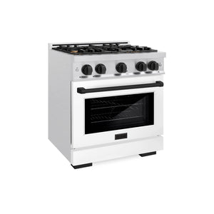 ZLINE - Autograph Edition 30 in. 4.2 cu. ft. Select Gas Range with 4 Burner Cooktop and Convection Gas Oven in Satin Stainless Steel with White Matte Door and Matte Black Accents