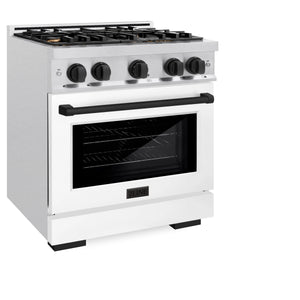 ZLINE - Autograph Edition 30 in. 4.2 cu. ft. Select Gas Range with 4 Burner Cooktop and Convection Gas Oven in Satin Stainless Steel with White Matte Door and Matte Black Accents