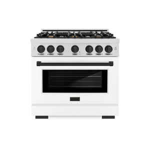 ZLINE - Autograph Edition 36 in. 5.2 cu. ft. Select Gas Range with 6 Burner Cooktop and Convection Gas Oven in Satin Stainless Steel with White Matte Door and Matte Black Accents