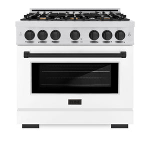 ZLINE - Autograph Edition 36 in. 5.2 cu. ft. Select Gas Range with 6 Burner Cooktop and Convection Gas Oven in Satin Stainless Steel with White Matte Door and Matte Black Accents