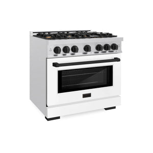 ZLINE - Autograph Edition 36 in. 5.2 cu. ft. Select Gas Range with 6 Burner Cooktop and Convection Gas Oven in Satin Stainless Steel with White Matte Door and Matte Black Accents