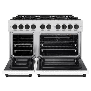 ZLINE - Autograph Edition 48 in. 6.7 cu. ft. Select Double Oven Gas Range with 8 Burner Cooktop in Satin Stainless Steel with White Matte Doors and Matte Black Accents