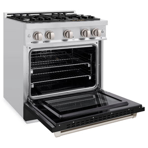 ZLINE - 30 in. 4.2 cu. ft. Select Dual Fuel Range with 4 Burner Gas Cooktop and Electric Convection Oven in Stainless Steel with Black Matte Door