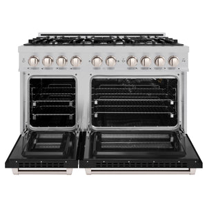 ZLINE - 48 in. 6.7 cu. ft. Select Double Oven Gas Range with 8 Burner Cooktop in Stainless Steel with Black Matte Doors
