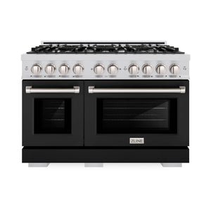 ZLINE - 48 in. 6.7 cu. ft. Select Double Oven Dual Fuel Range with 8 Burner Gas Cooktop in Stainless Steel with Black Matte Doors