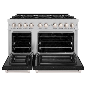 ZLINE - 48 in. 6.7 cu. ft. Select Double Oven Dual Fuel Range with 8 Burner Gas Cooktop in Stainless Steel with Black Matte Doors