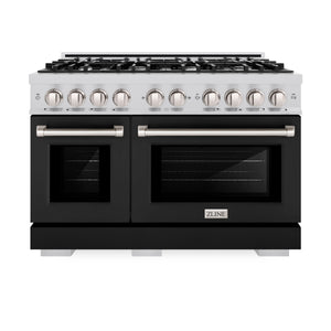 ZLINE - 48 in. 6.7 cu. ft. Select Double Oven Dual Fuel Range with 8 Burner Gas Cooktop in Stainless Steel with Black Matte Doors
