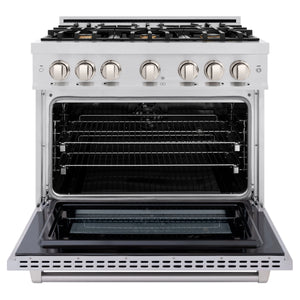 ZLINE - 36 in. 5.2 cu. ft. Select Dual Fuel Range with Gas Cooktop and Electric Convection Oven in Stainless Steel with 6 Brass Burners (HDR-BR-36)