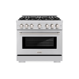ZLINE - 36 in. 5.2 cu. ft. Select Dual Fuel Range with 6 Burner Gas Cooktop and Electric Convection Oven in Stainless Steel (HDR36)