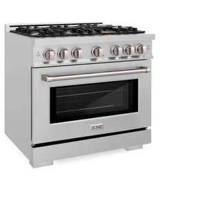 ZLINE - 36 in. 5.2 cu. ft. Select Dual Fuel Range with 6 Burner Gas Cooktop and Electric Convection Oven in Stainless Steel (HDR36)