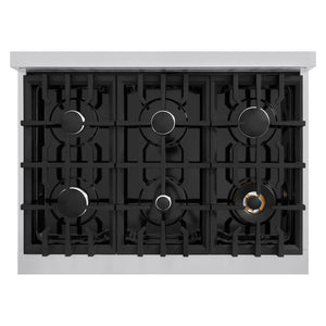 ZLINE - 36 in. 5.2 cu. ft. Select Dual Fuel Range with 6 Burner Gas Cooktop and Electric Convection Oven in Stainless Steel (HDR36)