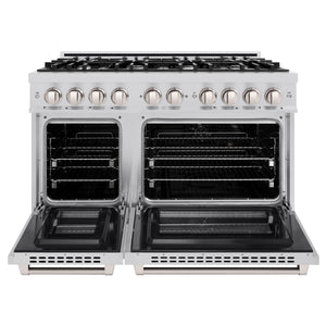 ZLINE - 48 in. 6.7 cu. ft. Select Double Oven Dual Fuel Range with 8 Burner Gas Cooktop in Stainless Steel (HDR48)