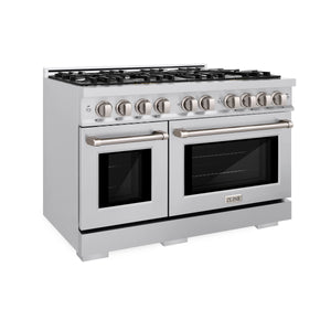 ZLINE - 48 in. 6.7 cu. ft. Select Double Oven Dual Fuel Range with 8 Burner Gas Cooktop in Stainless Steel (HDR48)
