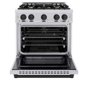 ZLINE - Autograph Edition 30 in. 4.2 cu. ft. Select Dual Fuel Range with 4 Burner Gas Cooktop and Electric Convection Oven in Stainless Steel with Matte Black Accents