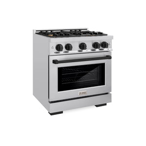 ZLINE - Autograph Edition 30 in. 4.2 cu. ft. Select Dual Fuel Range with 4 Burner Gas Cooktop and Electric Convection Oven in Stainless Steel with Matte Black Accents