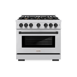 ZLINE - Autograph Edition 36 in. 5.2 cu. ft. Select Dual Fuel Range with 6 Burner Gas Cooktop and Electric Convection Oven in Stainless Steel with Matte Black Accents