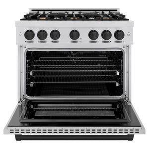 ZLINE - Autograph Edition 36 in. 5.2 cu. ft. Select Dual Fuel Range with 6 Burner Gas Cooktop and Electric Convection Oven in Stainless Steel with Matte Black Accents