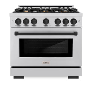 ZLINE - Autograph Edition 36 in. 5.2 cu. ft. Select Dual Fuel Range with 6 Burner Gas Cooktop and Electric Convection Oven in Stainless Steel with Matte Black Accents