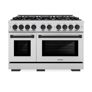 ZLINE - Autograph Edition 48 in. 6.7 cu. ft. Select Double Oven Dual Fuel Range with 8 Burner Gas Cooktop in Stainless Steel and Matte Black Accents