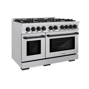 ZLINE - Autograph Edition 48 in. 6.7 cu. ft. Select Double Oven Dual Fuel Range with 8 Burner Gas Cooktop in Stainless Steel and Matte Black Accents
