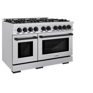 ZLINE - Autograph Edition 48 in. 6.7 cu. ft. Select Double Oven Dual Fuel Range with 8 Burner Gas Cooktop in Stainless Steel and Matte Black Accents