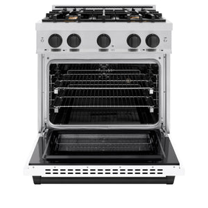 ZLINE - Autograph Edition 36 in. 5.2 cu. ft. Select Dual Fuel Range with 6 Burner Gas Cooktop and Electric Convection Oven in Stainless Steel with White Matte Door and Matte Black Accents