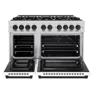 ZLINE - Autograph Edition 48 in. 6.7 cu. ft. Select Double Oven Dual Fuel Range with 8 Burner Gas Cooktop in Stainless Steel with White Matte Door and Matte Black Accents