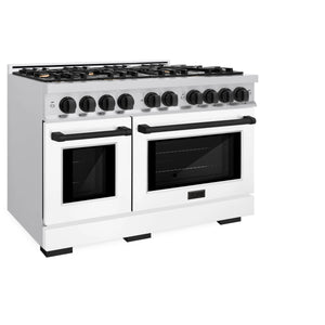 ZLINE - Autograph Edition 48 in. 6.7 cu. ft. Select Double Oven Dual Fuel Range with 8 Burner Gas Cooktop in Stainless Steel with White Matte Door and Matte Black Accents