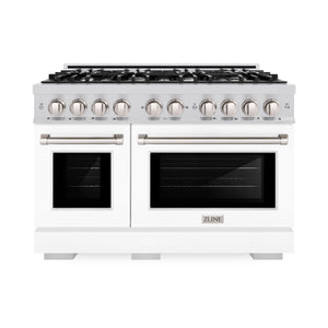 ZLINE - 48 in. 6.7 cu. ft. Select Double Oven Dual Fuel Range with 8 Burner Gas Cooktop in Stainless Steel with White Matte Doors
