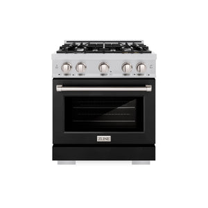ZLINE - 30 in. 4.2 cu. ft. Select Gas Range with 4 Burner Cooktop and Convection Gas Oven in Stainless Steel with Black Matte Door