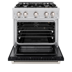 ZLINE - 30 in. 4.2 cu. ft. Select Gas Range with 4 Burner Cooktop and Convection Gas Oven in Stainless Steel with Black Matte Door