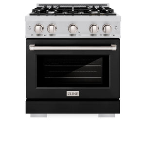 ZLINE - 30 in. 4.2 cu. ft. Select Gas Range with 4 Burner Cooktop and Convection Gas Oven in Stainless Steel with Black Matte Door
