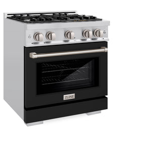 ZLINE - 30 in. 4.2 cu. ft. Select Gas Range with 4 Burner Cooktop and Convection Gas Oven in Stainless Steel with Black Matte Door