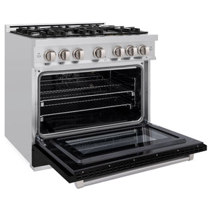 ZLINE - 36 in. 5.2 cu. ft. Select Gas Range with 6 Burner Cooktop and Convection Gas Oven in Stainless Steel with Black Matte Door