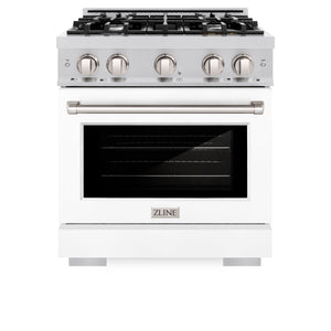 ZLINE - 30 in. 4.2 cu. ft. Select Gas Range with 4 Burner Cooktop and Convection Gas Oven in Stainless Steel with White Matte Door