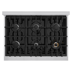 ZLINE - 36 in. 5.2 cu. ft. Select Gas Range with 6 Burner Cooktop and Convection Gas Oven in Stainless Steel (HGR36)