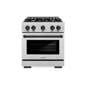 ZLINE - Autograph Edition 30 in. 4.2 cu. ft. Select Gas Range with 4 Burner Cooktop and Convection Gas Oven in Stainless Steel and Matte Black Accents