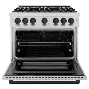 ZLINE - Autograph Edition 36 in. 5.2 cu. ft. Select Gas Range with 6 Burner Cooktop and Convection Gas Oven in Stainless Steel and Matte Black Accents