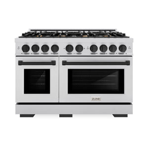 ZLINE - Autograph Edition 48 in. 6.7 cu. ft. Select Double Oven Gas Range with 8 Burner Cooktop in Stainless Steel and Matte Black Accents