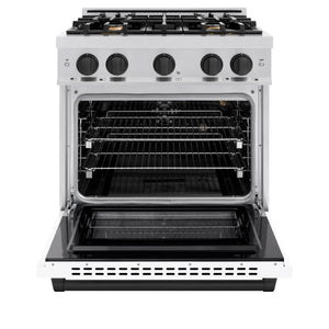 ZLINE - Autograph Edition 30 in. 4.2 cu. ft. Select Gas Range with 4 Burner Cooktop and Convection Gas Oven in Stainless Steel with White Matte Door and Matte Black Accents