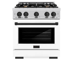 ZLINE - Autograph Edition 30 in. 4.2 cu. ft. Select Gas Range with 4 Burner Cooktop and Convection Gas Oven in Stainless Steel with White Matte Door and Matte Black Accents