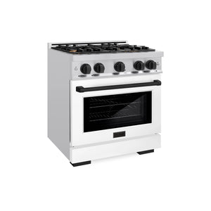 ZLINE - Autograph Edition 30 in. 4.2 cu. ft. Select Gas Range with 4 Burner Cooktop and Convection Gas Oven in Stainless Steel with White Matte Door and Matte Black Accents