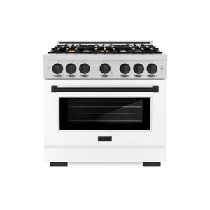 ZLINE - Autograph Edition 36 in. 5.2 cu. ft. Select Gas Range with 6 Burner Cooktop and Convection Gas Oven in Stainless Steel with White Matte Door and Matte Black Accents