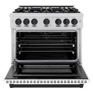 ZLINE - Autograph Edition 36 in. 5.2 cu. ft. Select Gas Range with 6 Burner Cooktop and Convection Gas Oven in Stainless Steel with White Matte Door and Matte Black Accents